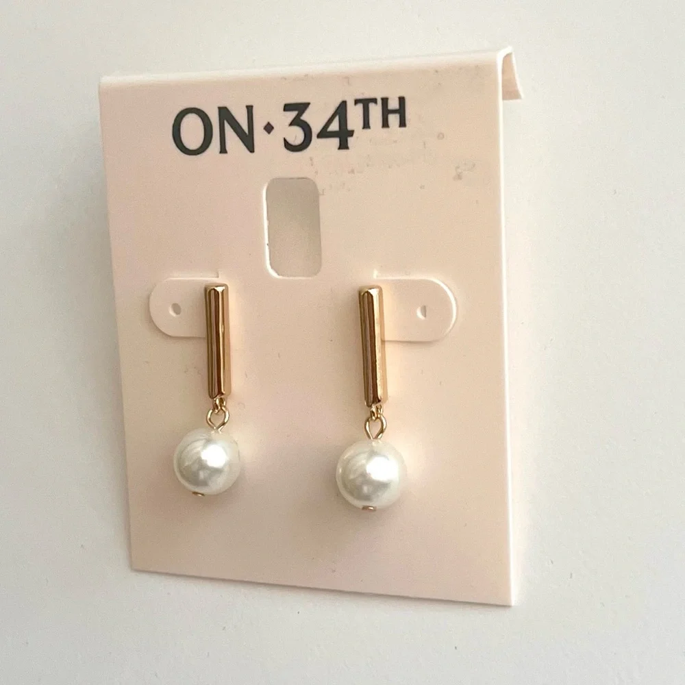 🆕 Imitation Pearl Drop & Gold Tone Earrings